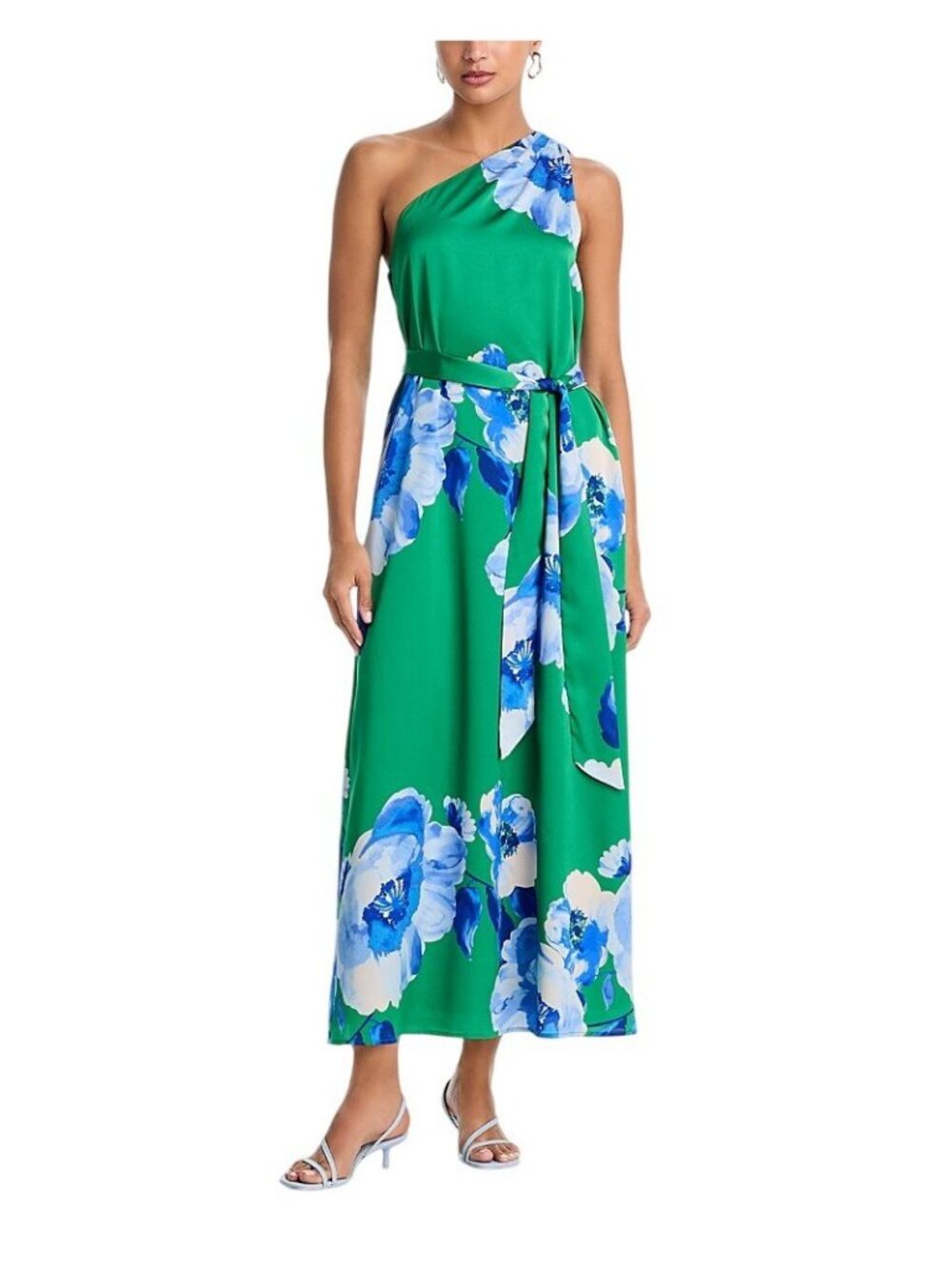 NWT Aqua Womens One Shoulder Satin Maxi Dress STD14776BL Green / Blue M